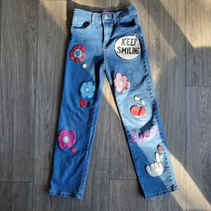 Gogo Star Girls "Keep Smiling" Graphic Jeans - Size 10 Floral & Cherry Fun!